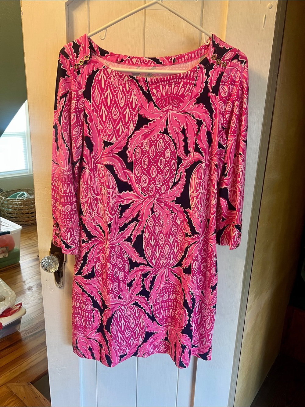 Lilly Pulitzer Pink and Navy Pineapple Printed Shift Dress